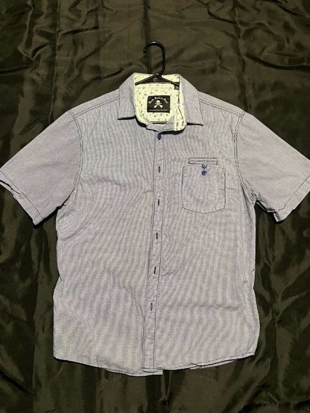 Rock Roll n Soul Button-Up Shirt Men’s Large Blue Micro Check Short Sleeve Casua